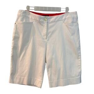Jones New York Bermuda Shorts Womens 10 White Stretch Cotton Gold Button Classic